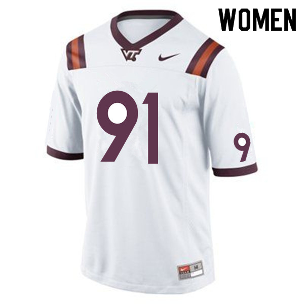 Women #91 Josh Fuga Virginia Tech Hokies College Football Jerseys Sale-White - Click Image to Close